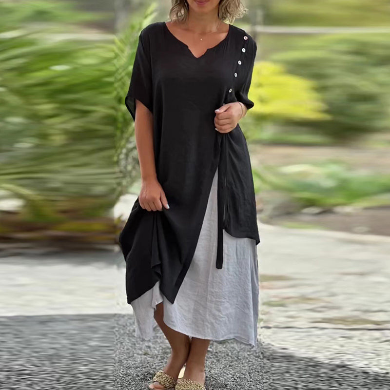 Fashion V-neck Short Sleeve Fake Dress
