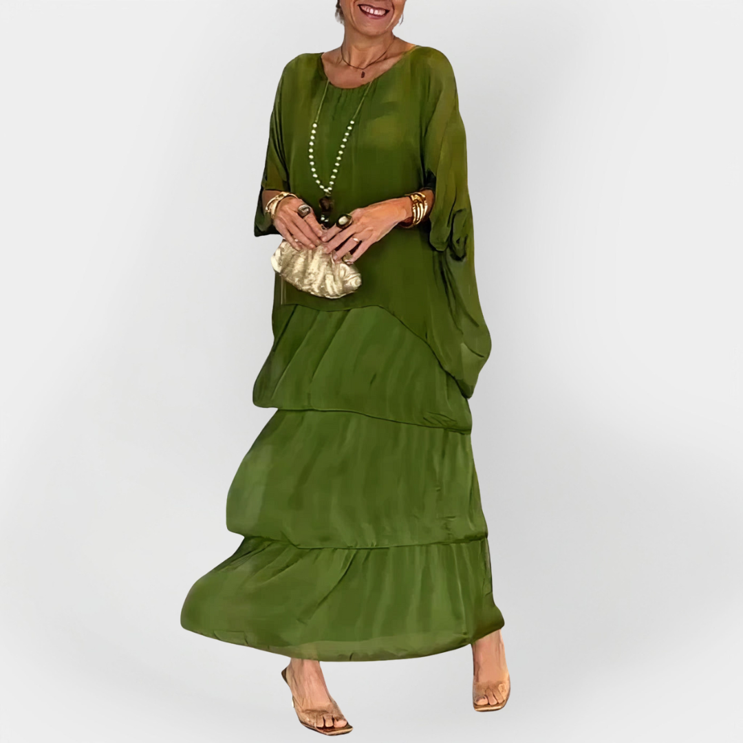 Pleated Dress with Two-Layer Effect