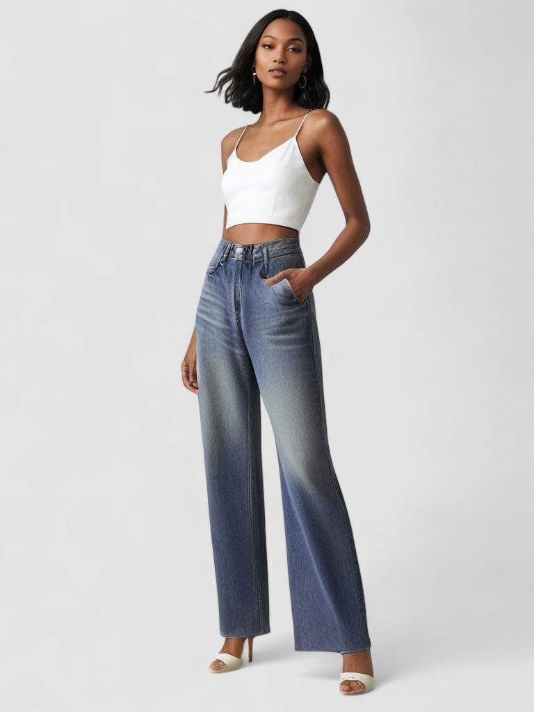 Ava™ | Wide Jeans with Worn Effect