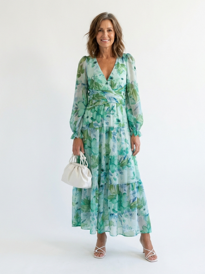 Althea | Rochie Maxi Floral cu Mâneci Lungi