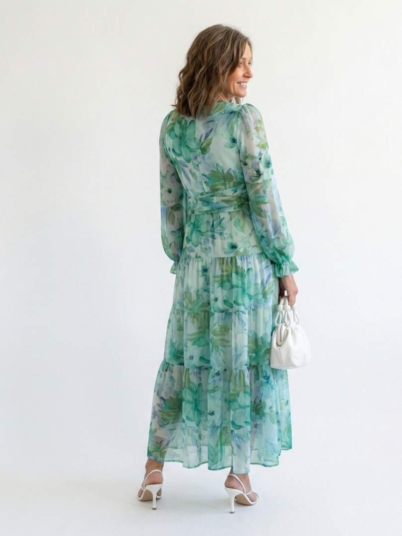 Althea | Rochie Maxi Floral cu Mâneci Lungi