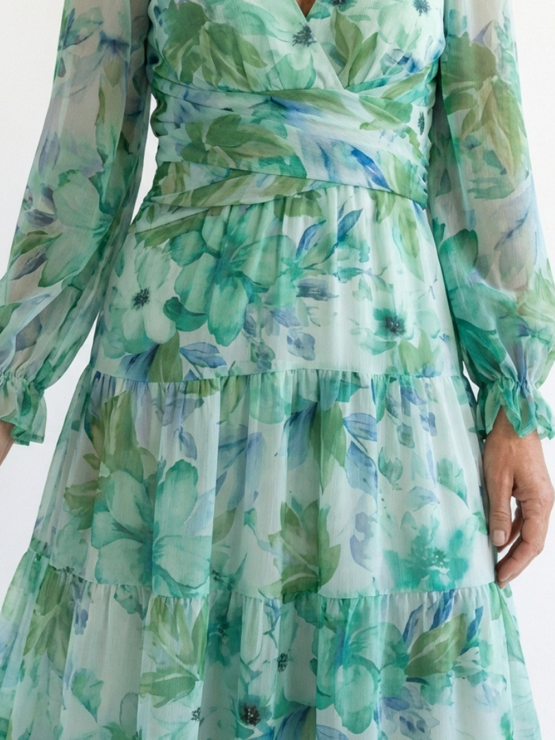 Althea | Rochie Maxi Floral cu Mâneci Lungi