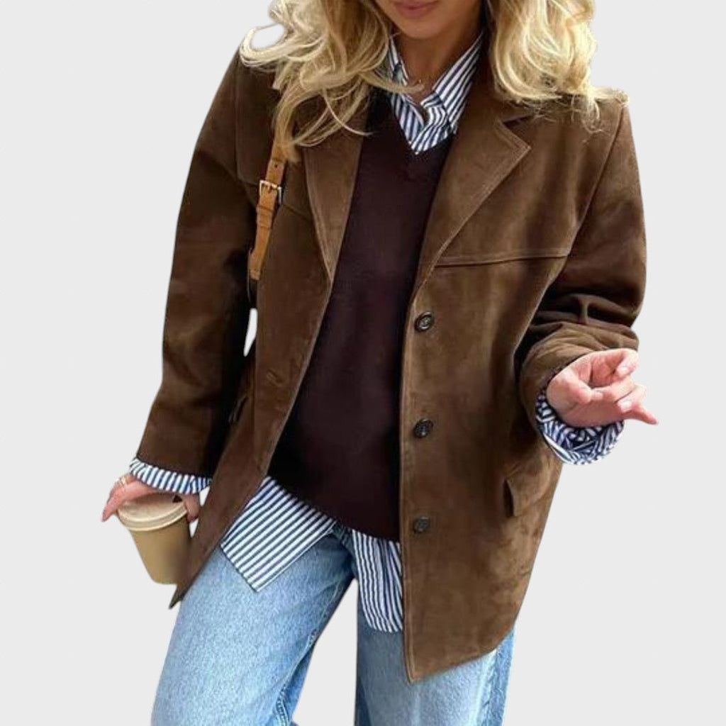 Dana | Oversized autumn suede jacket with a simple closure