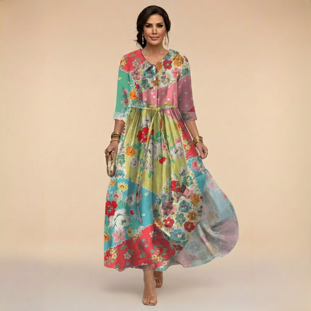 Rochie cu flori multicolore în stil patchwork