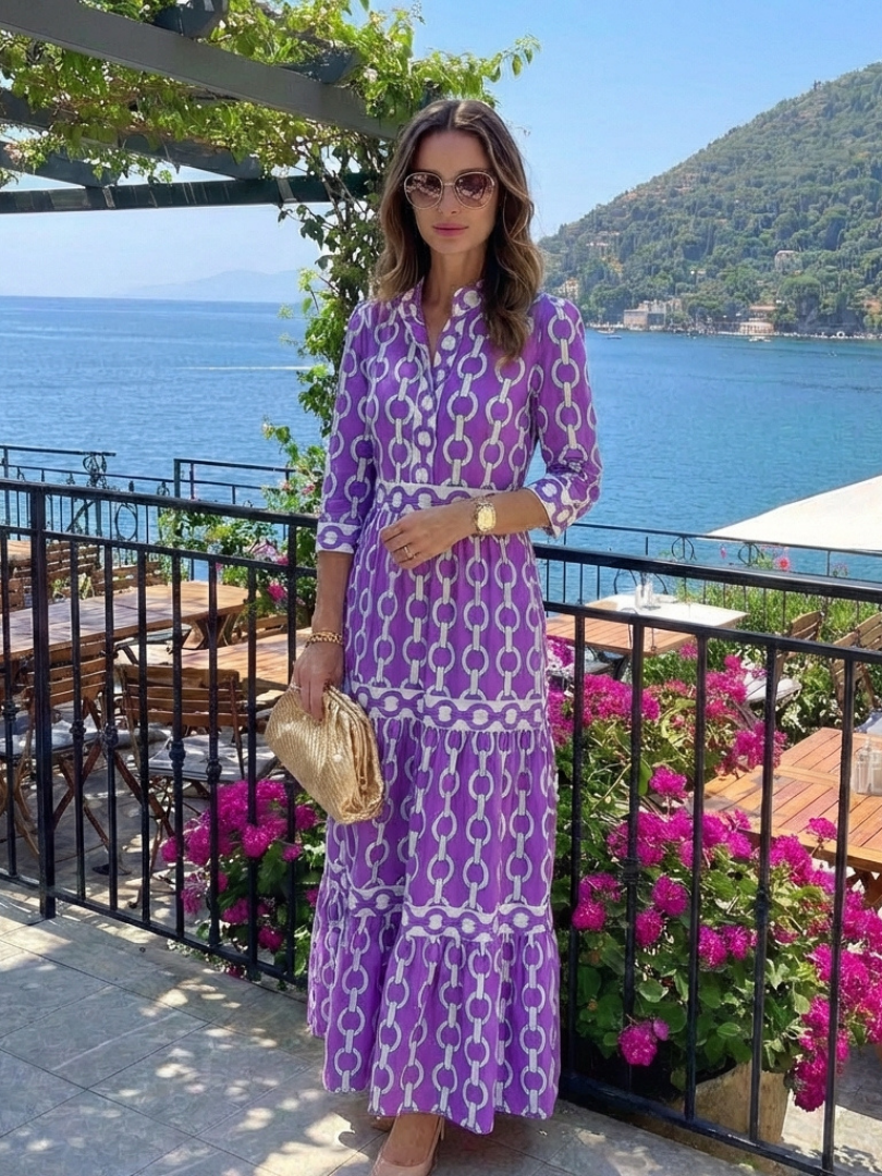 Ysolde | Rochie midi cu mânecă trei sferturi și model în lanț