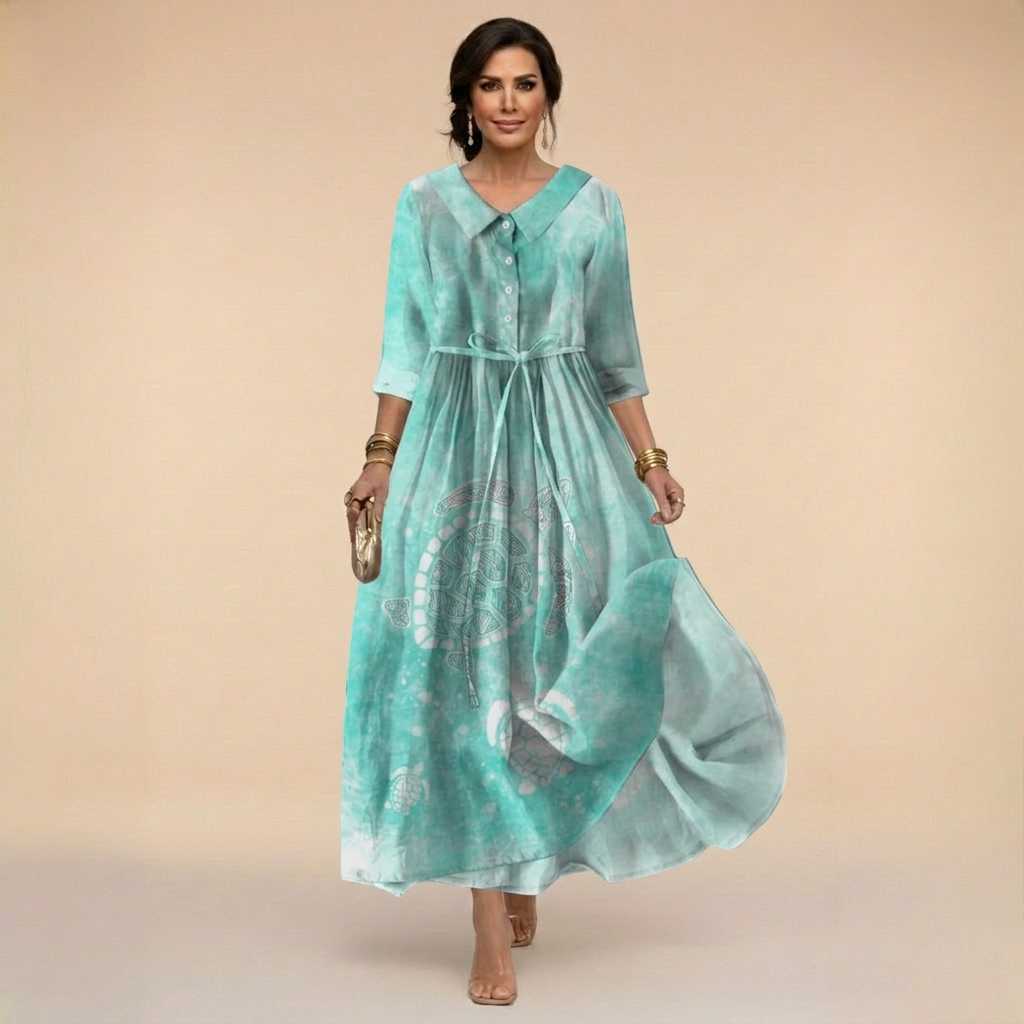 Rochie turcoaz cu model de broaște țestoase marine