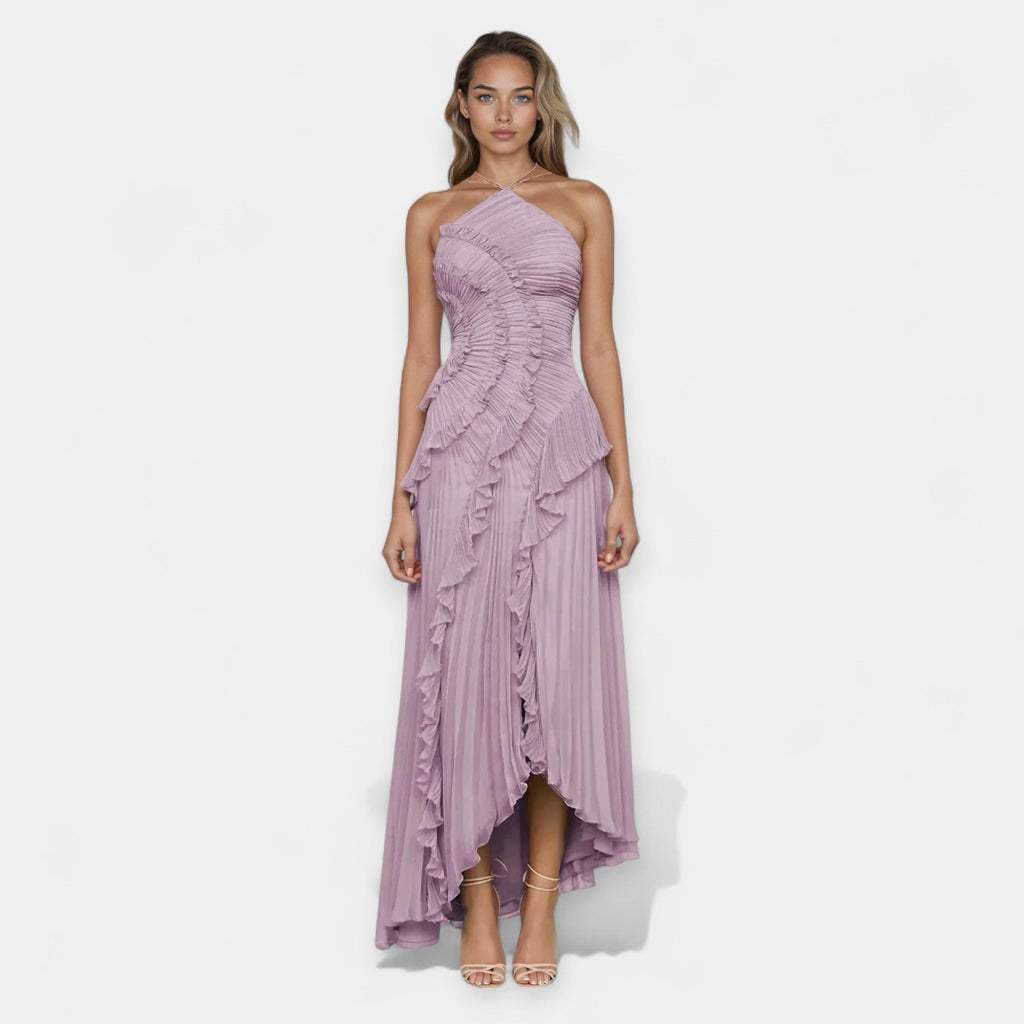 Rochie midi Lila cu volane reglabile