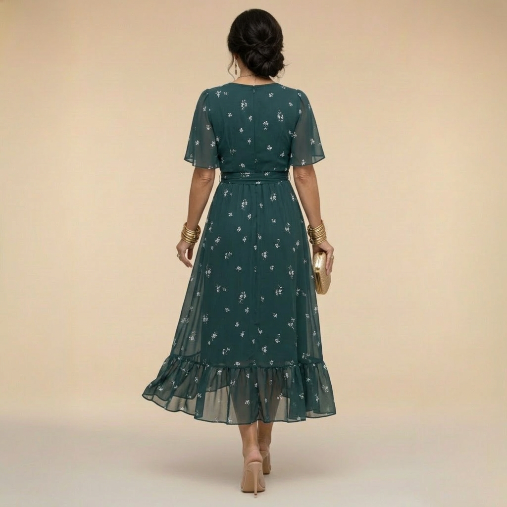 Aurora - Rochie Midi cu Fluturi Florali