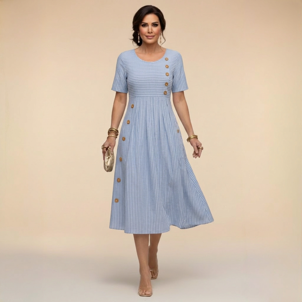 Wanda - Rochie midi cu dungi