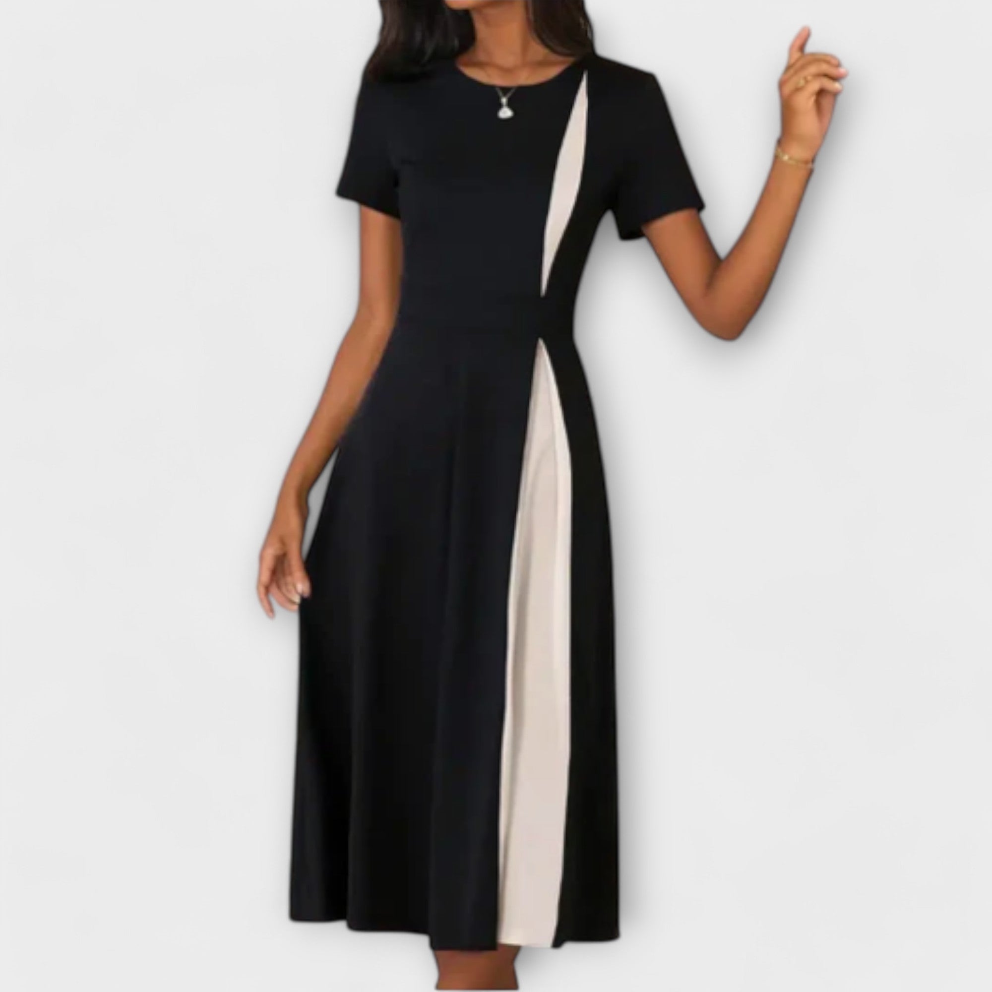 Diana - Rochie midi albă și neagră