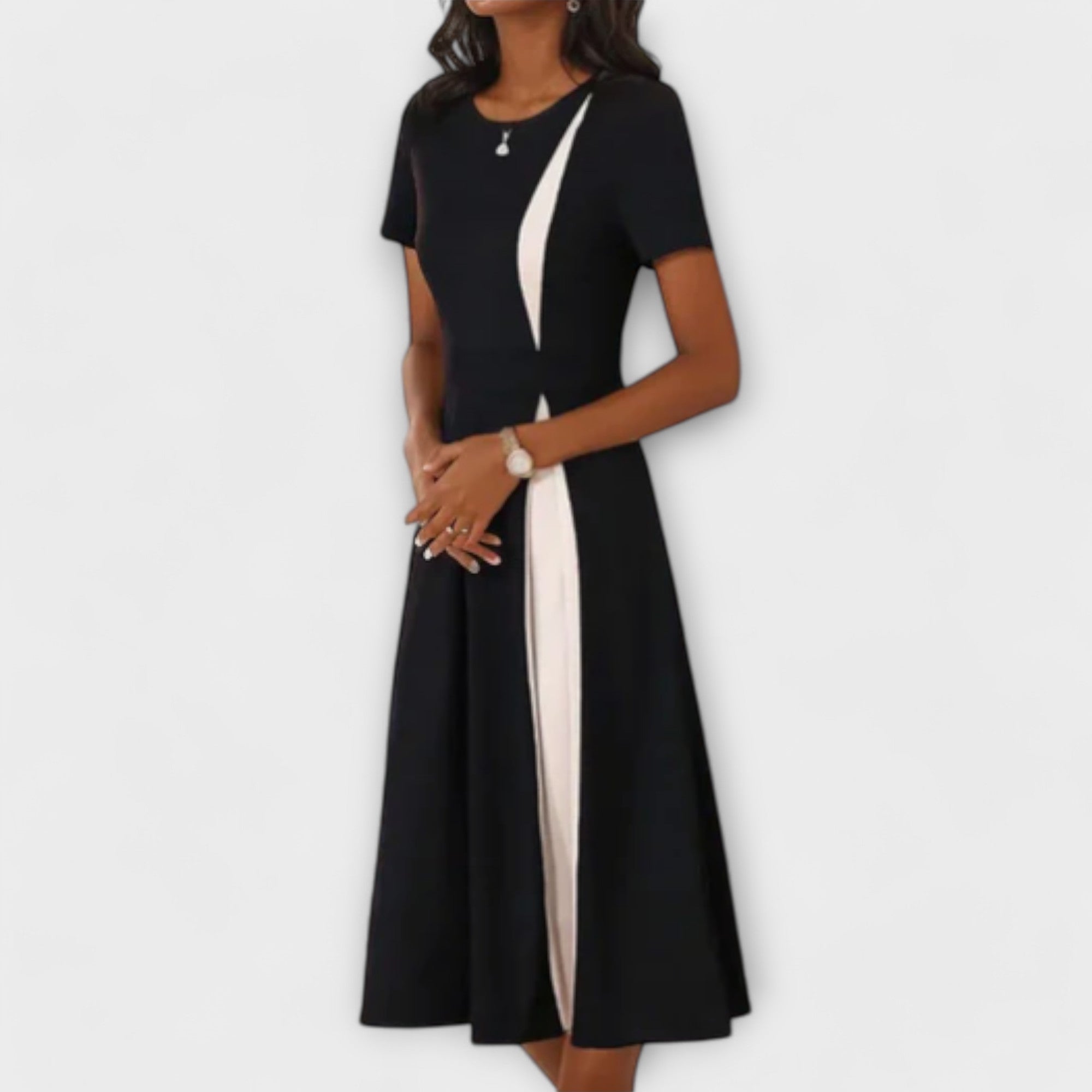 Diana - Rochie midi albă și neagră