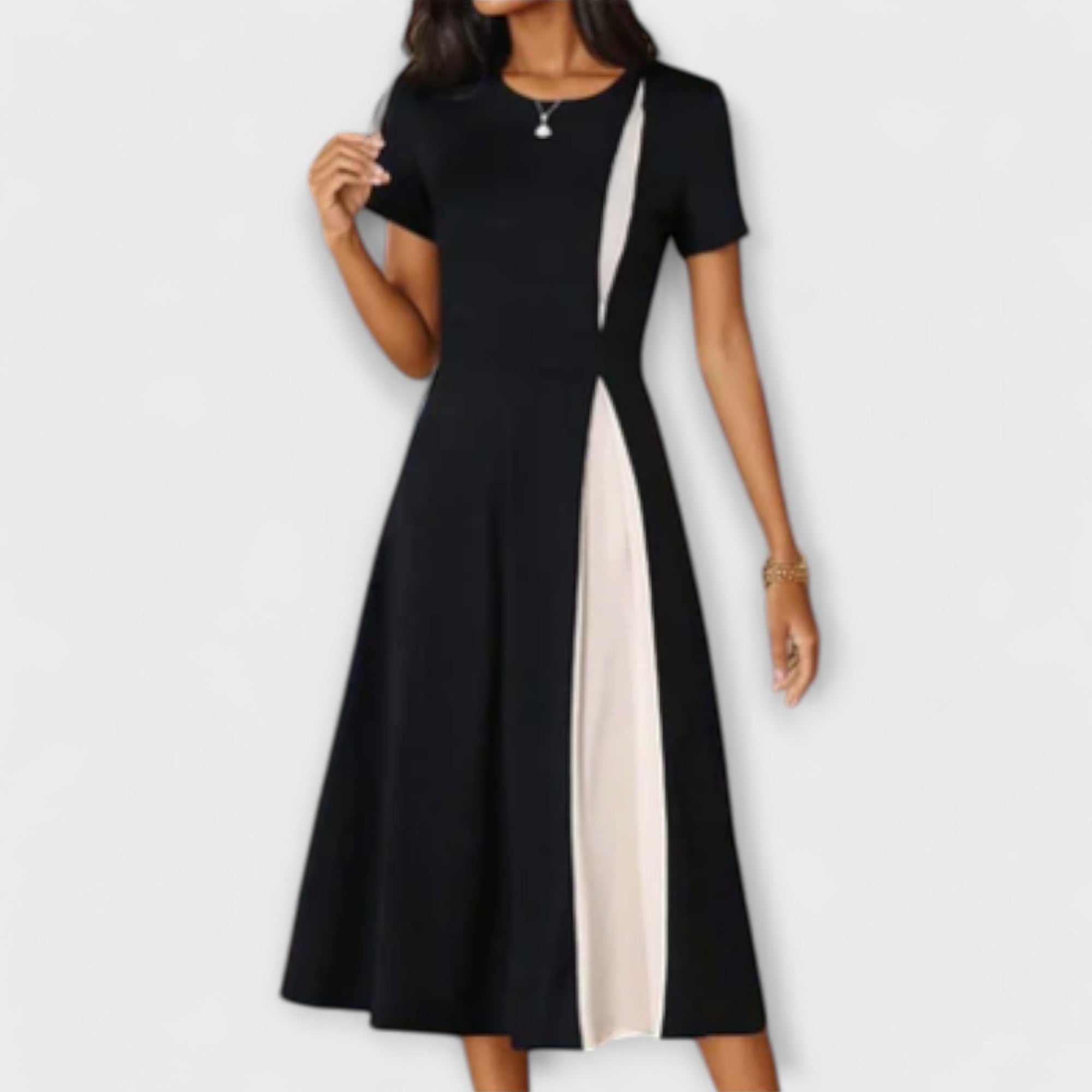 Diana - Rochie midi albă și neagră