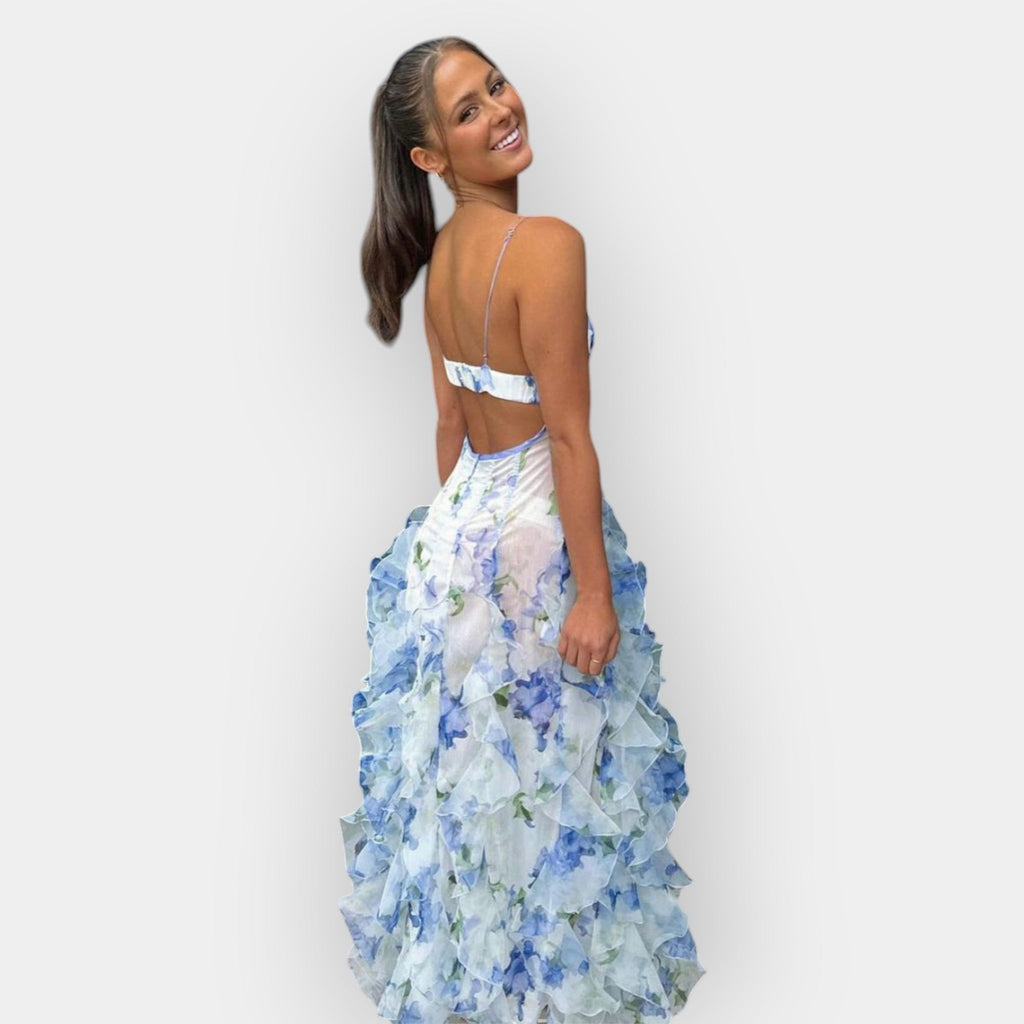 Rochie maxi cu volane reglabile