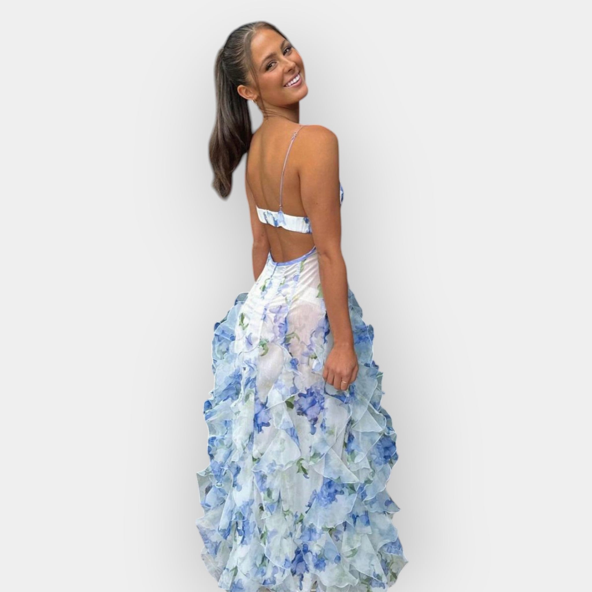 Rochie maxi cu volane reglabile