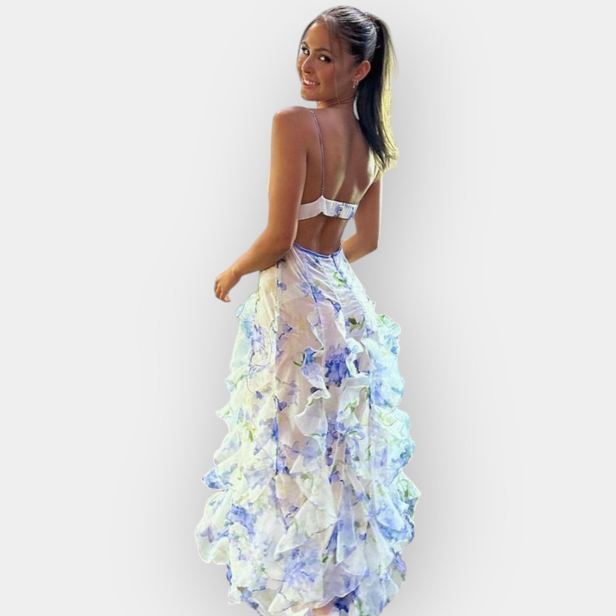 Rochie maxi cu volane reglabile