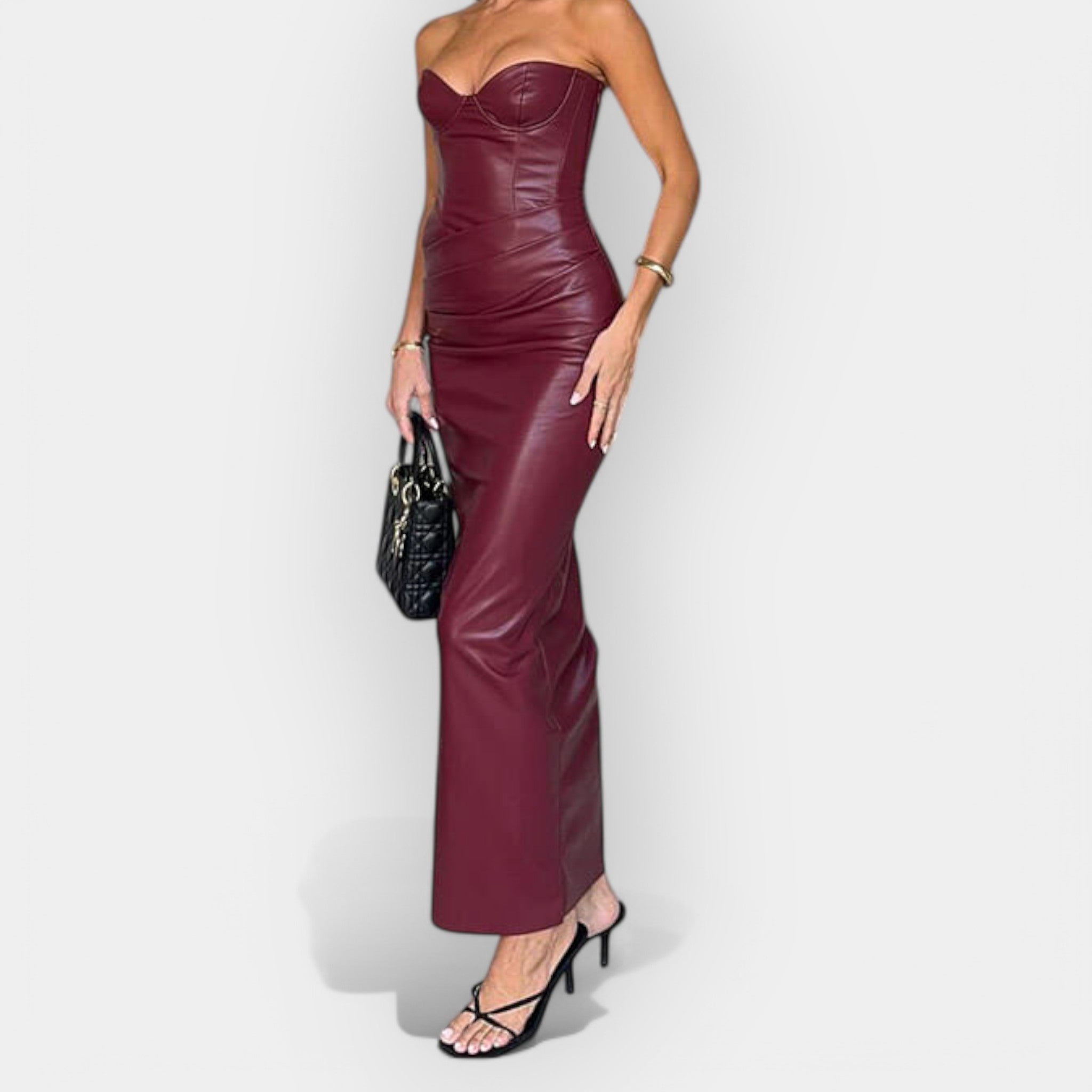 Rochie midi din piele moale cu stil modern