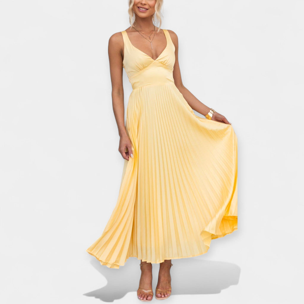 Rochie maxi plisată galbenă