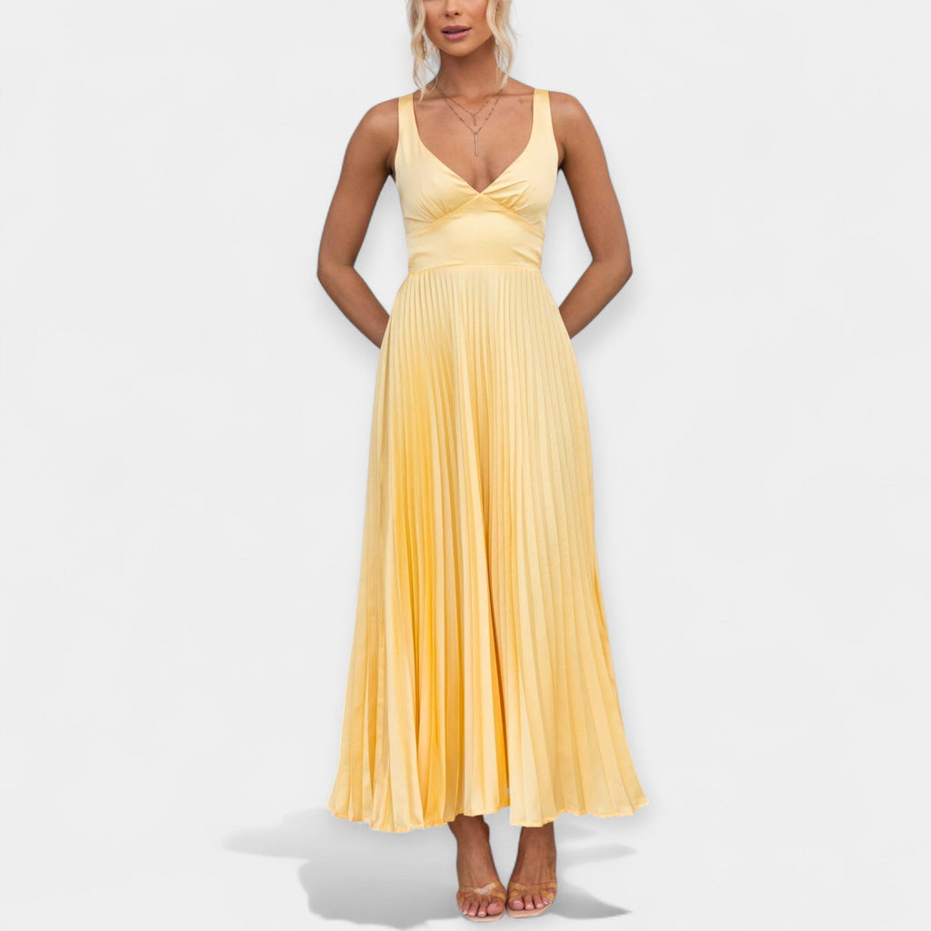 Rochie maxi galbenă cu spate deschis