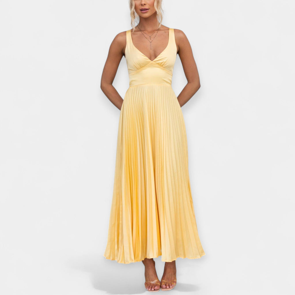 Rochie maxi plisată galbenă