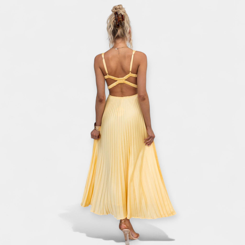 Rochie maxi galbenă cu spate deschis
