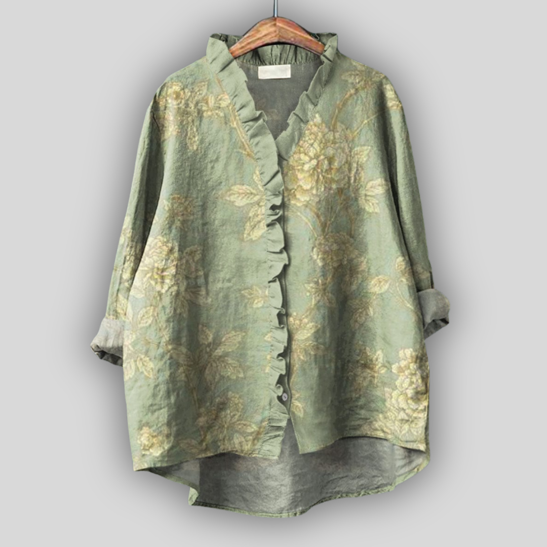Bluză de in Aura Verde Aura Aurie