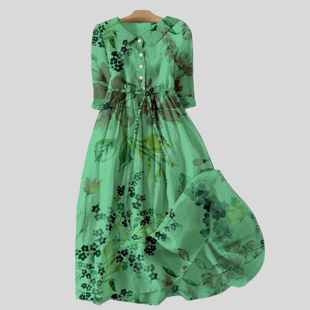 Rochie verde cu modele florale