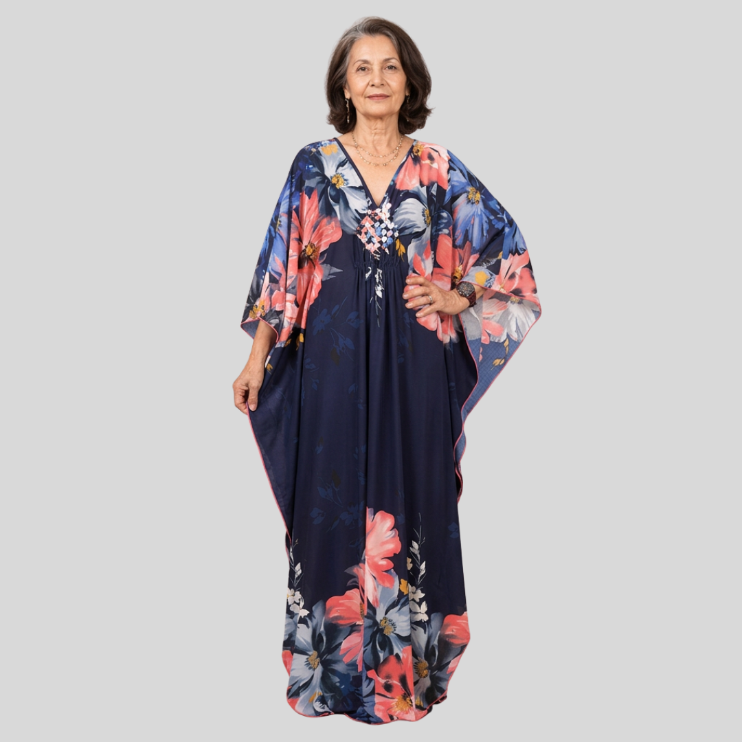 Yasmine – Rochie maxi tip caftan cu imprimeu floral