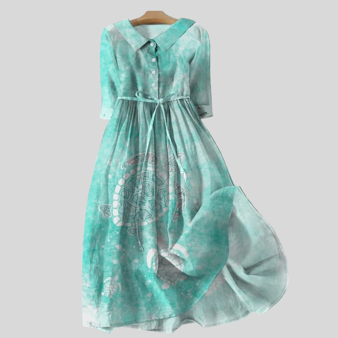 Rochie turcoaz cu model de broaște țestoase marine