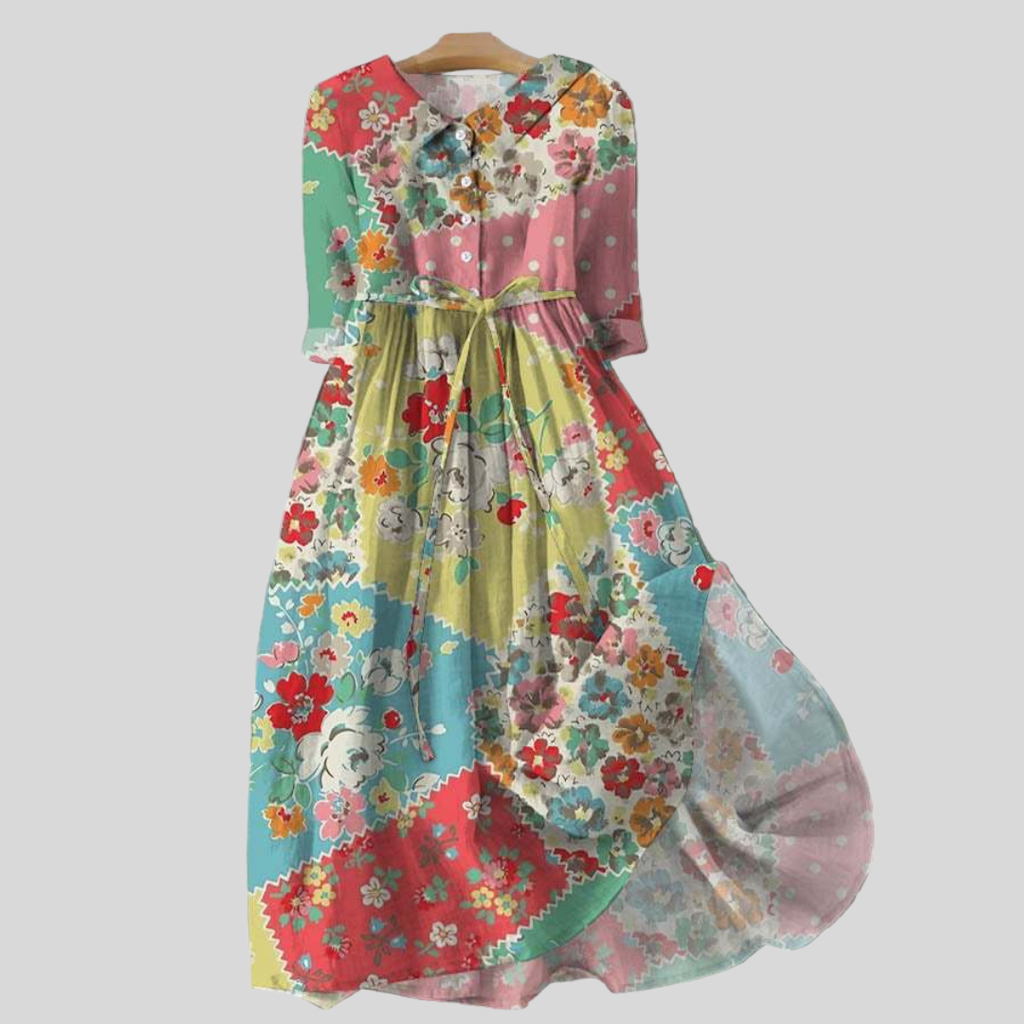 Rochie cu flori multicolore în stil patchwork
