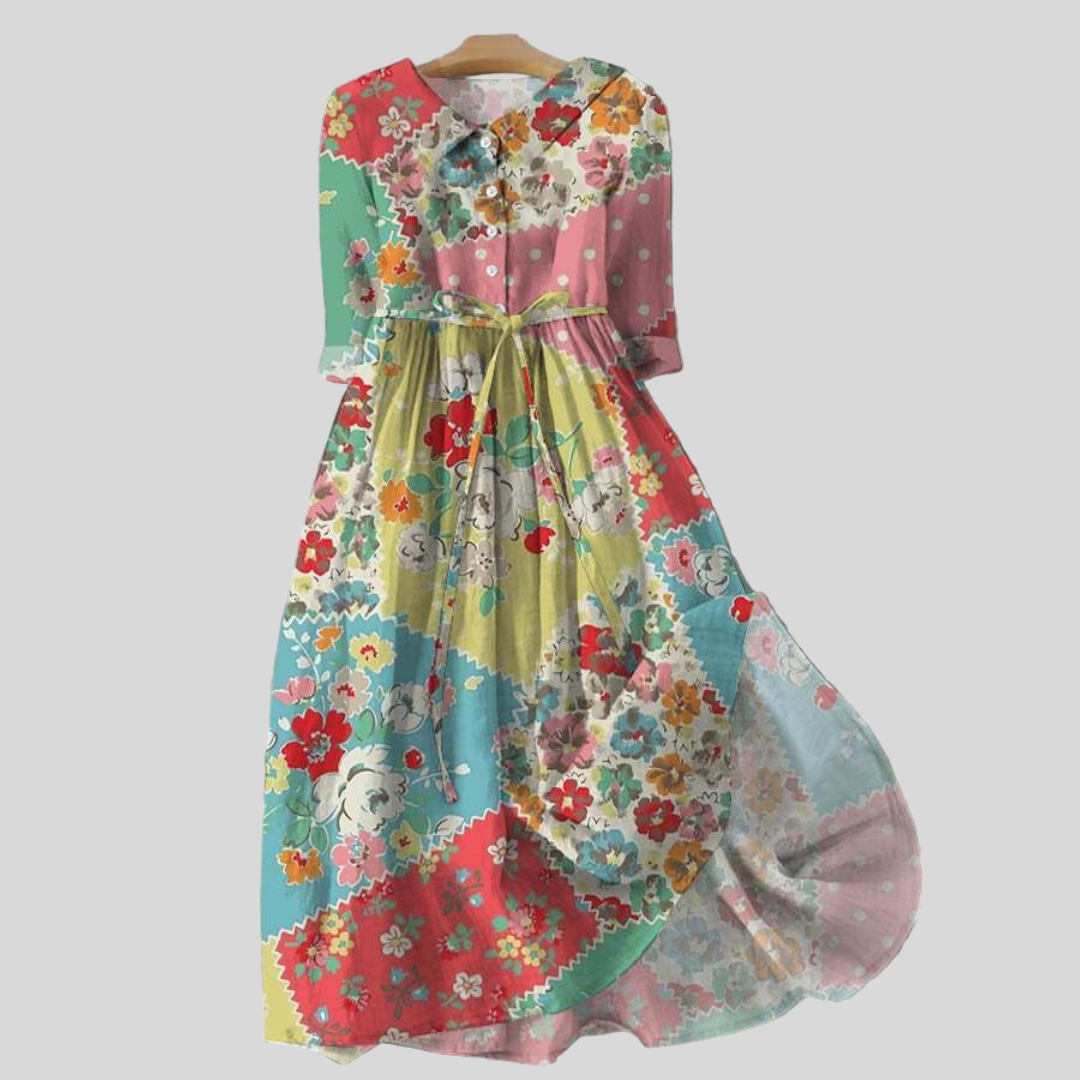 Rochie cu flori multicolore în stil patchwork
