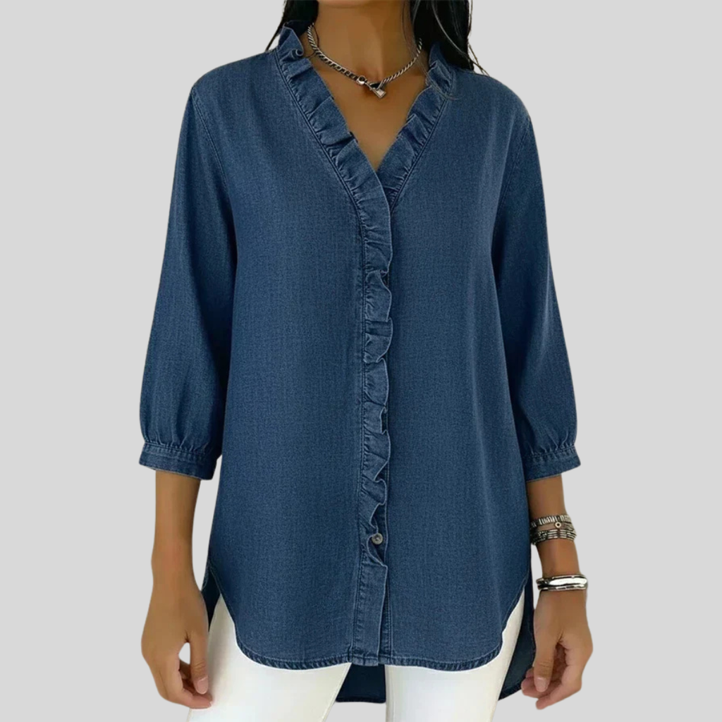 Sylwia – V-Neck Blouse with Delicate Ruffles