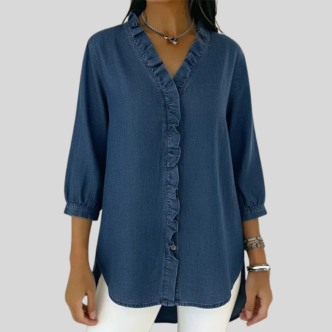 Sylwia – V-Neck Blouse with Delicate Ruffles