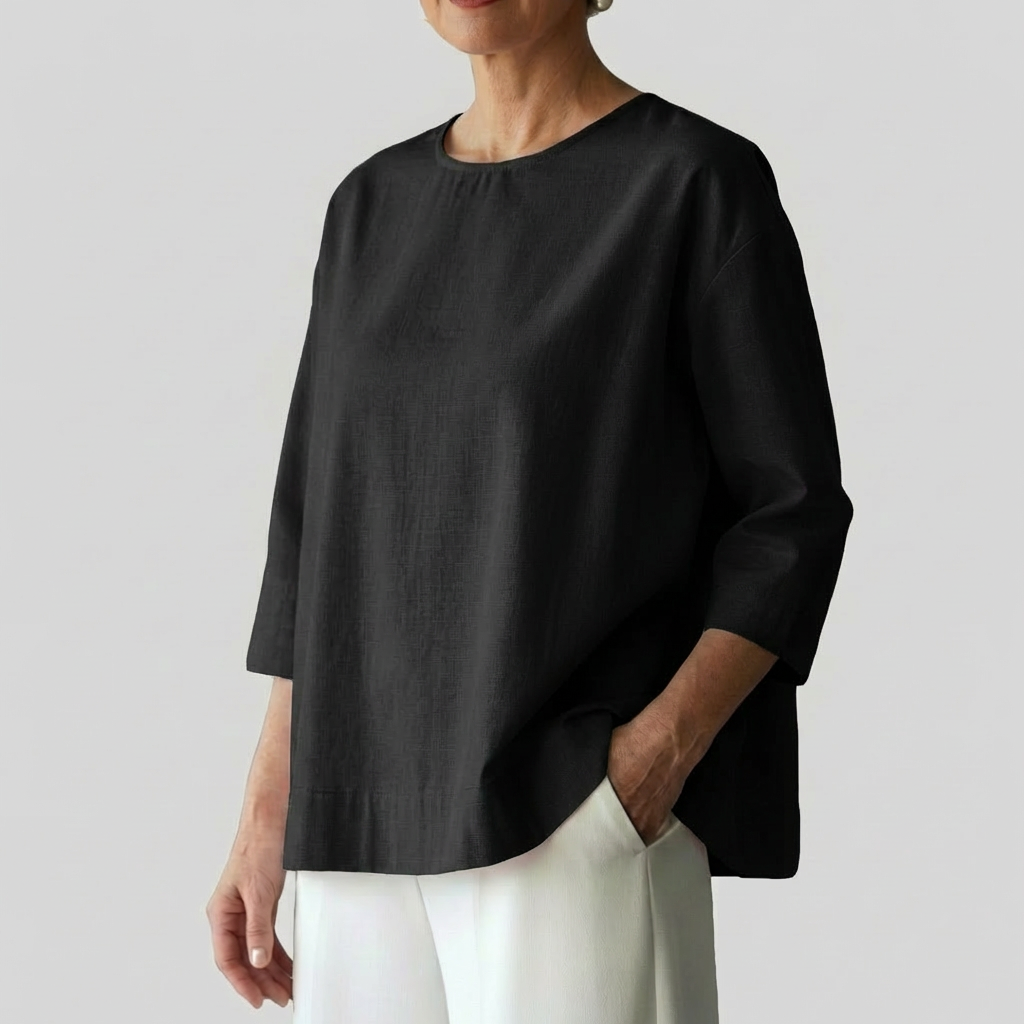 Nora - Relaxed Fit 3/4 Sleeve Top with Open Back Detail