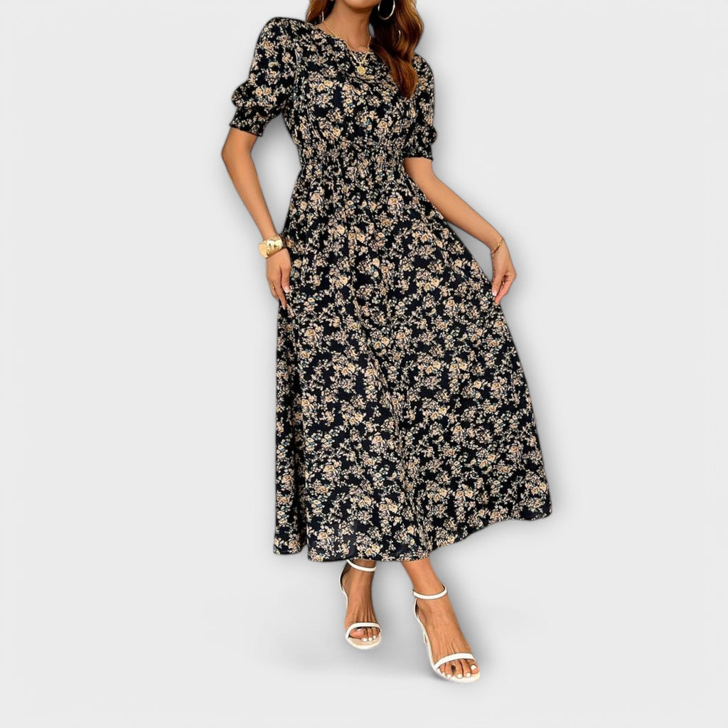 Amelia – Rochie cu decolteu rotund și model floral