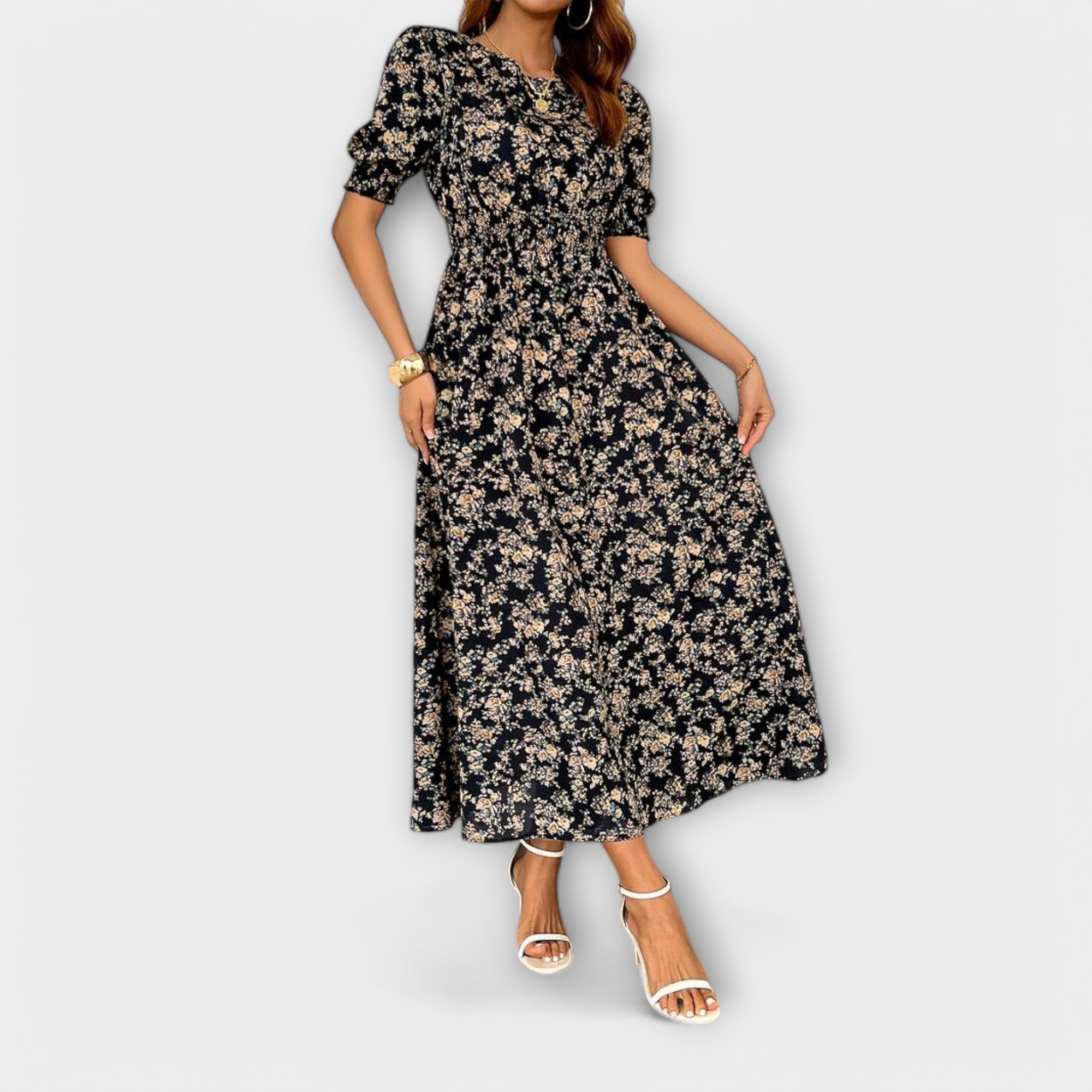 Amelia – Rochie cu decolteu rotund și model floral