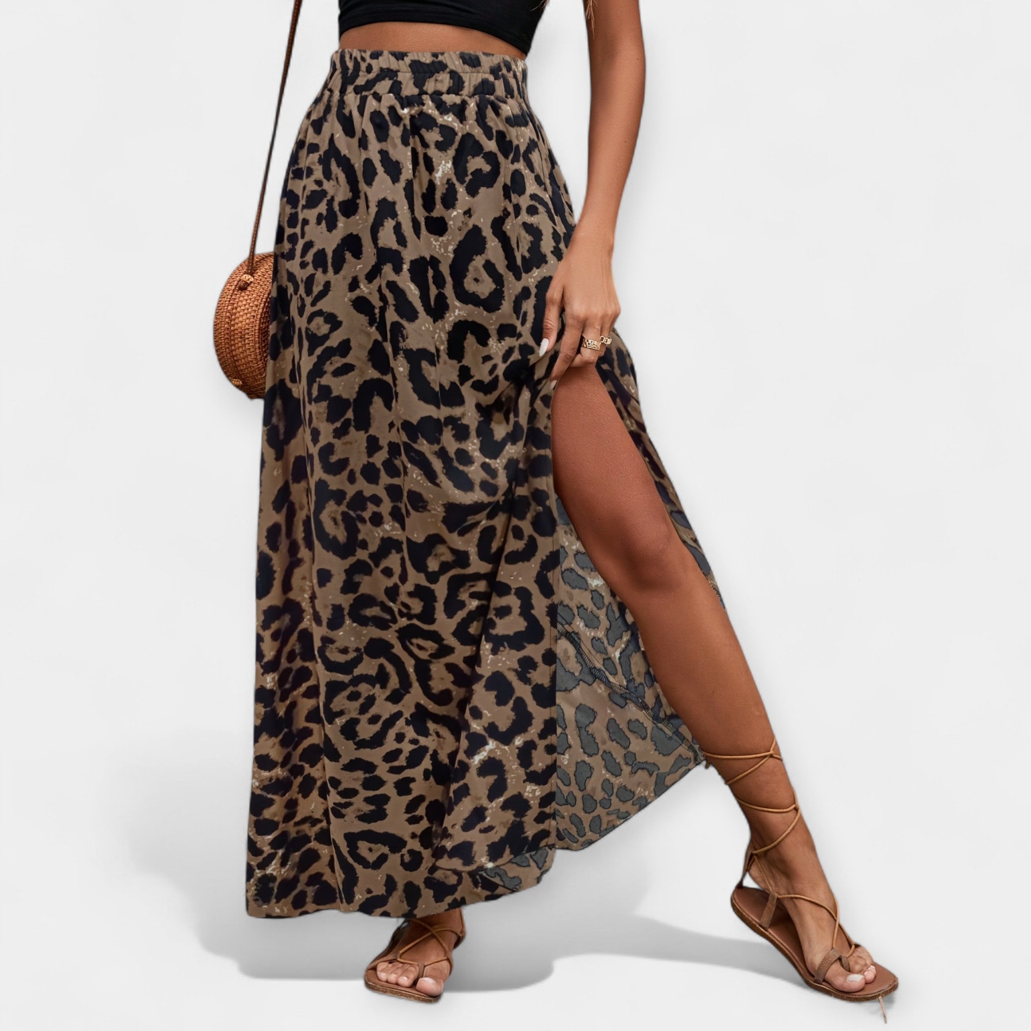 Fustă midi cu imprimeu leopard
