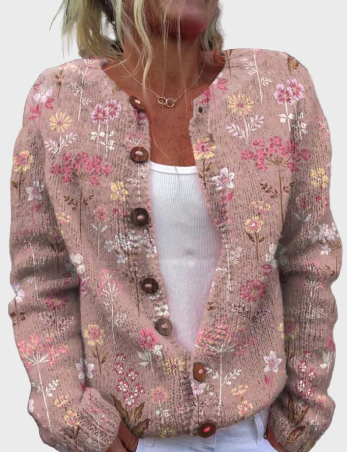 Vestă elegantă tricotată cu model floral