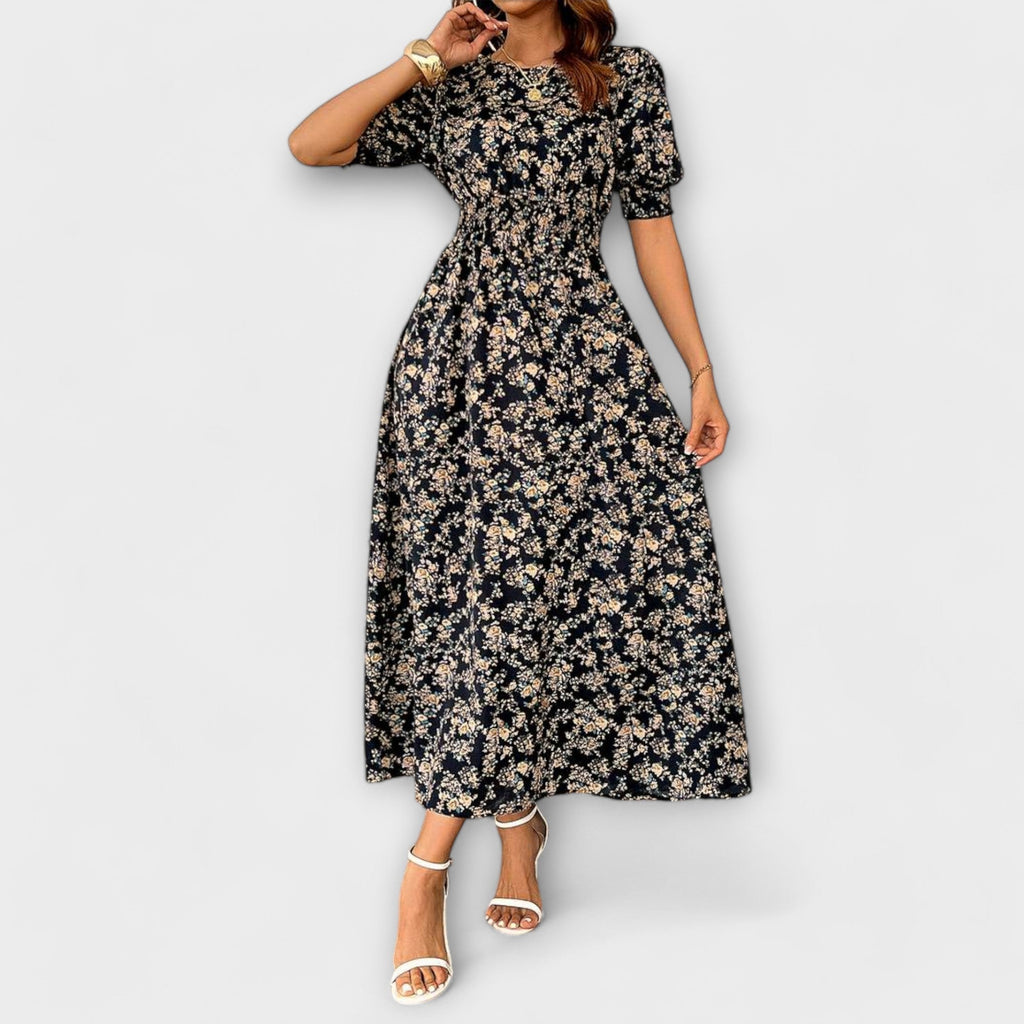 Amelia – Rochie cu decolteu rotund și model floral