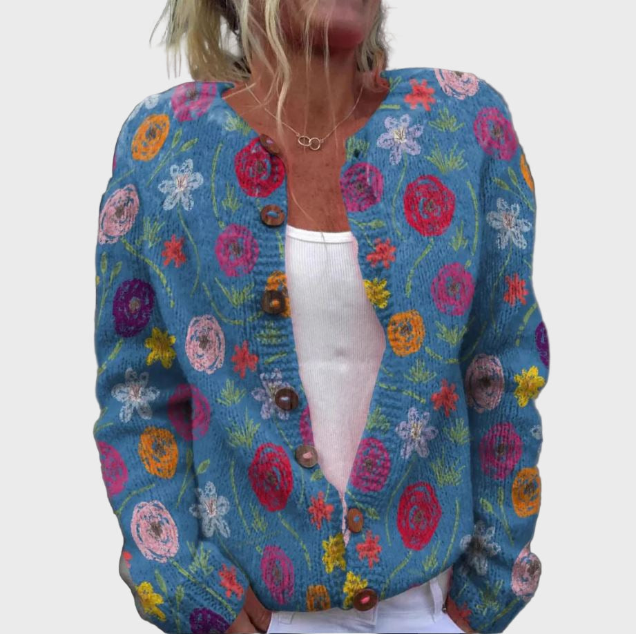 Vestă tricotată cu model floral