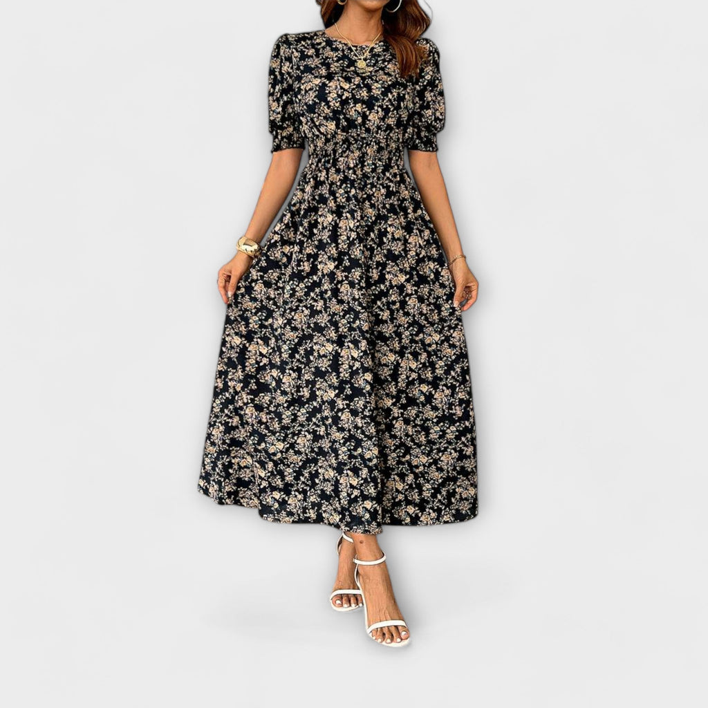 Amelia – Rochie cu decolteu rotund și model floral