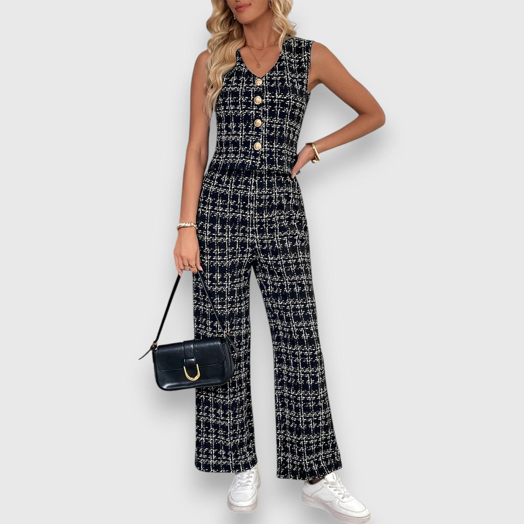 Set de două piese cu decolteu în V și pantaloni asortați