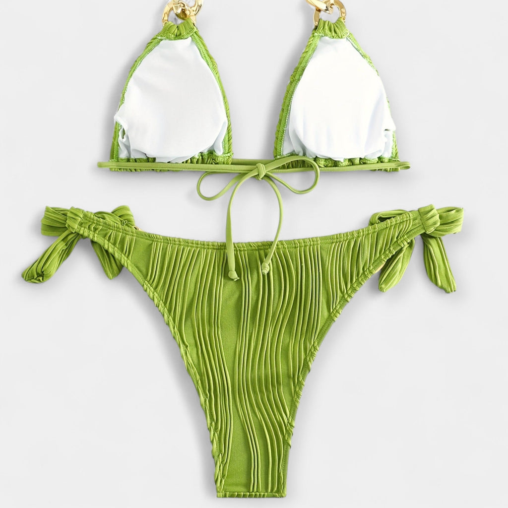 Set bikini cu dungi și cusături