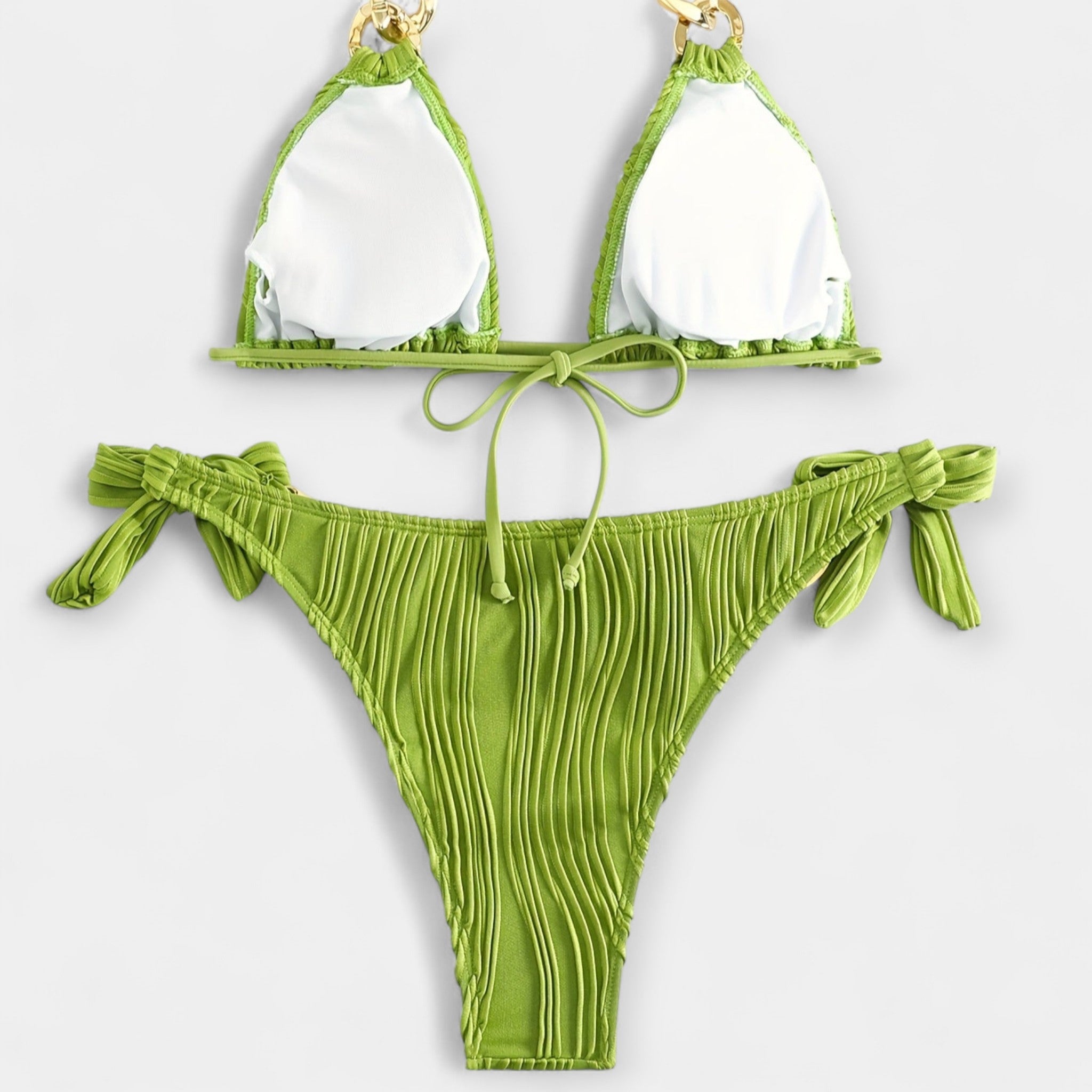 Set bikini cu dungi și cusături