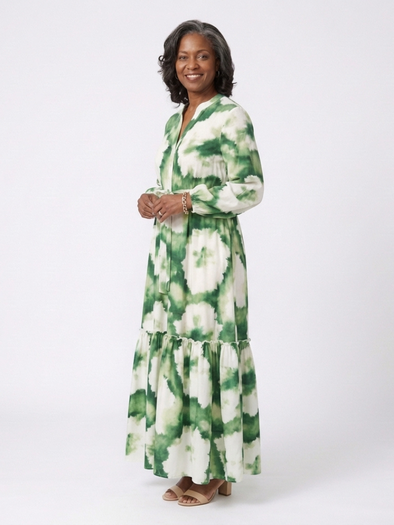 Sabine | Rochie maxi cu maneci lungi si talie legata