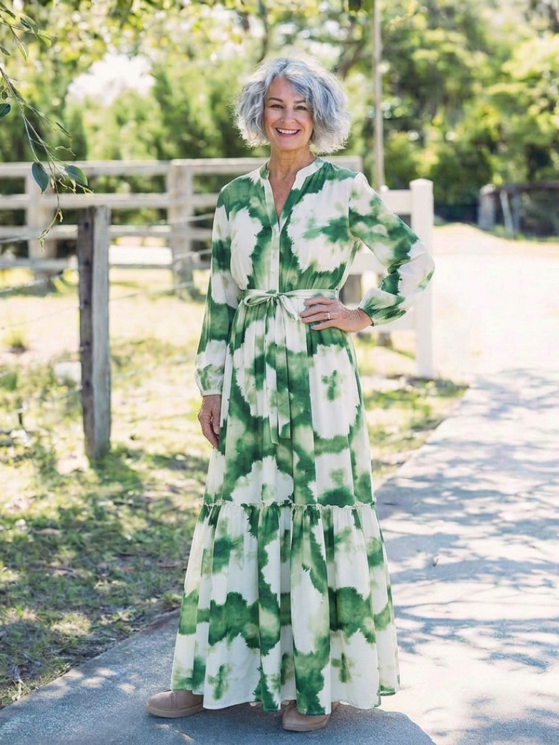 Sabine | Rochie maxi cu maneci lungi si talie legata