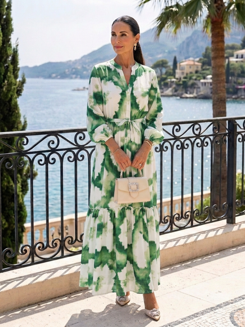 Sabine | Rochie maxi cu maneci lungi si talie legata