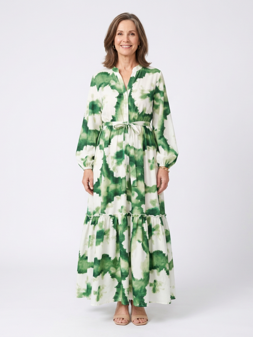 Sabine | Rochie maxi cu maneci lungi si talie legata