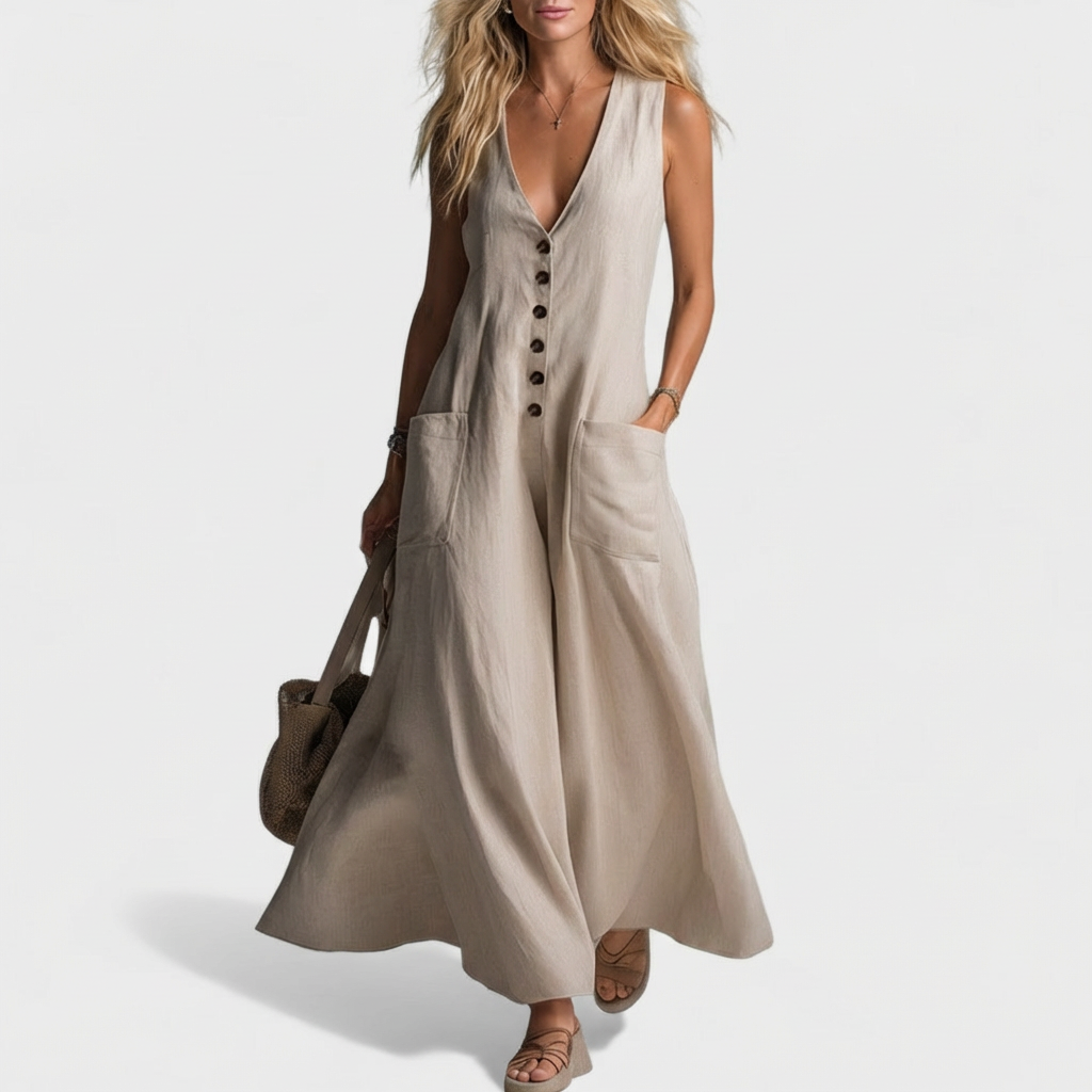 Isabelle - Sleeveless Button-Front Maxi Dress