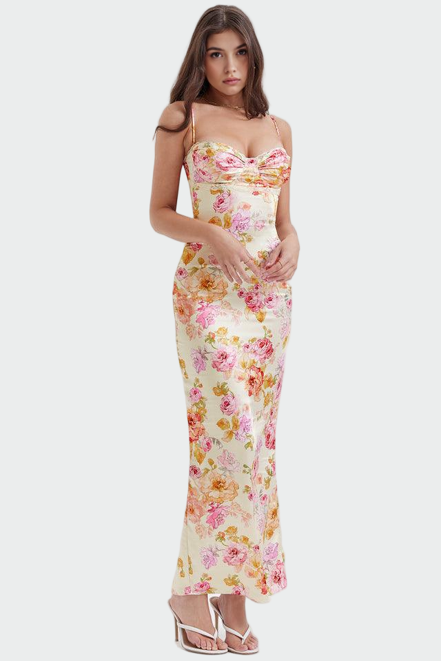 Rochie roz cu imprimeu floral din satin