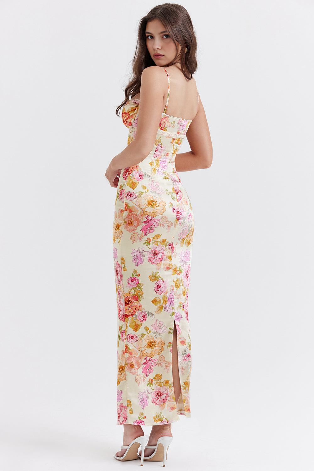 Rochie roz cu imprimeu floral din satin